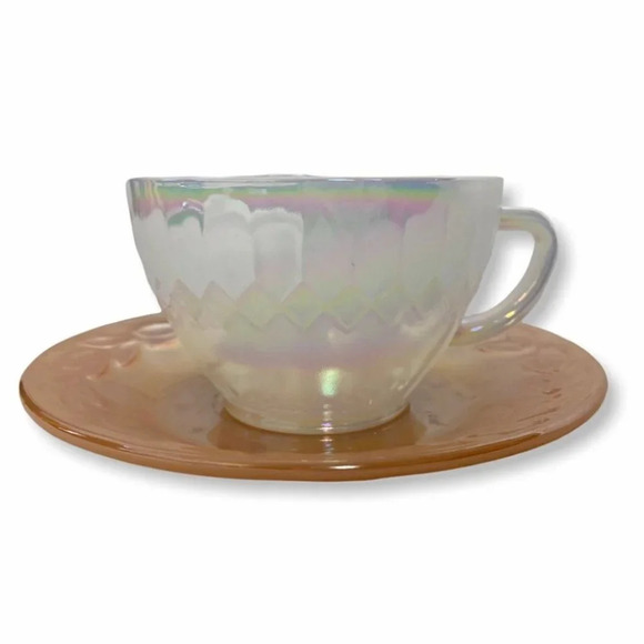 Fire King  Peach Lustre Saucer & Federal Glass Moonglow Tea Cup - Picture 2 of 9